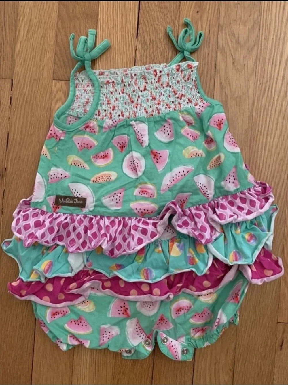 Matilda Jane Aqua and Pink Watermelon Ruffle Romper